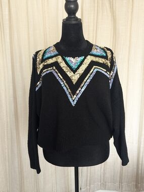 Topshop Sequin Sweater Size Black Geometric Sparkle Knit